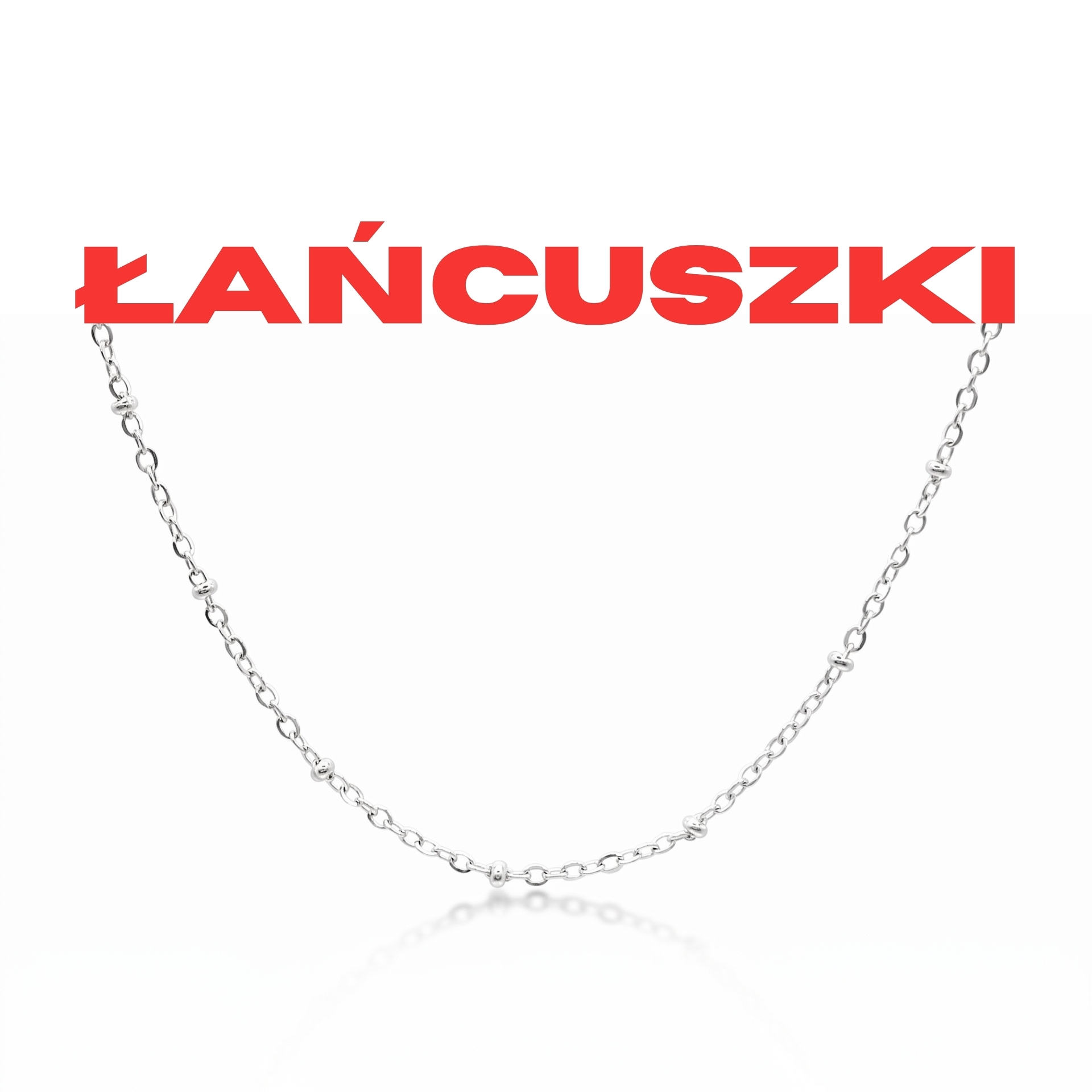 Srebrny łańcuszek z napisem Łańcuszki