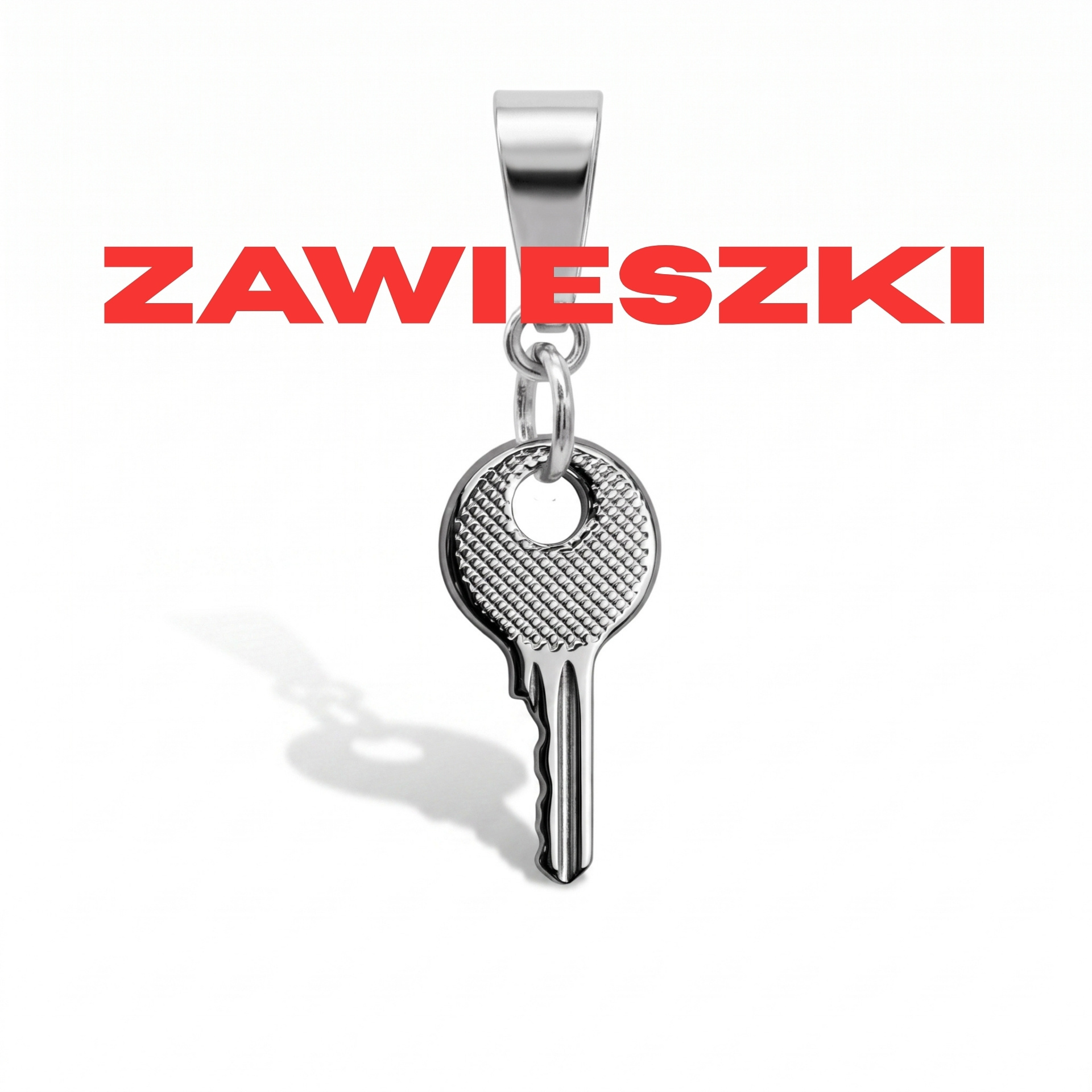 Srebrna zawieszka w kształcie klucza z napisem Zawieszki